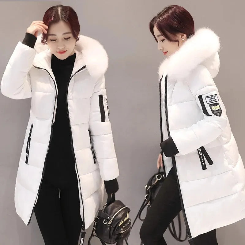 Echoarchiv | Damen Steppjacke mit Großem Pelzkragen und Kapuze