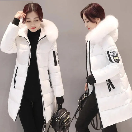 Echoarchiv | Damen Steppjacke mit Großem Pelzkragen und Kapuze