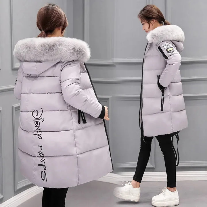 Echoarchiv | Damen Steppjacke mit Großem Pelzkragen und Kapuze