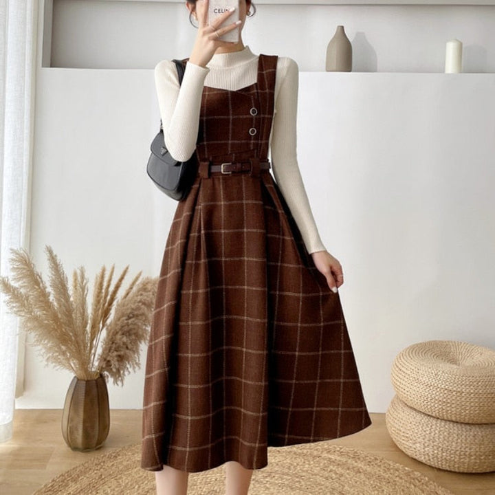 Echoarchiv - Frauen Stilvolles Vintage-Kariertes Kleid