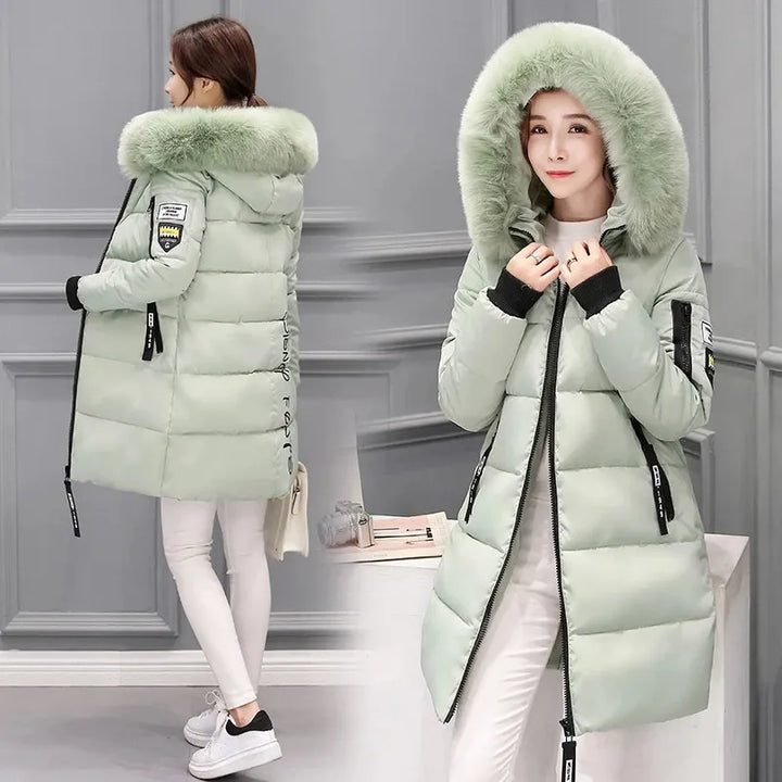 Echoarchiv | Damen Steppjacke mit Großem Pelzkragen und Kapuze