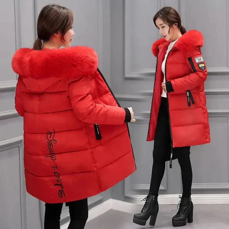 Echoarchiv | Damen Steppjacke mit Großem Pelzkragen und Kapuze