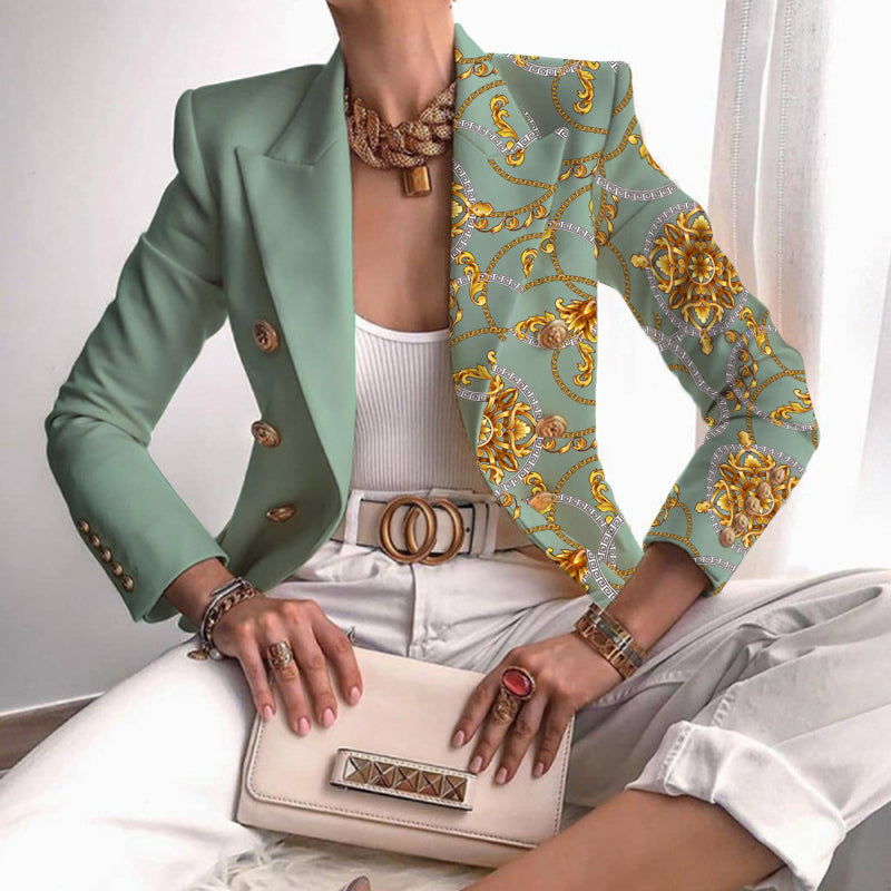 Echoarchiv | Asymmetrischer Blazer mit aufwändigem Gold- und Kettenmuster perfekt für lässige Tage