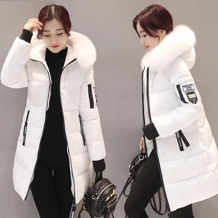 Echoarchiv | Damen Steppjacke mit Großem Pelzkragen und Kapuze