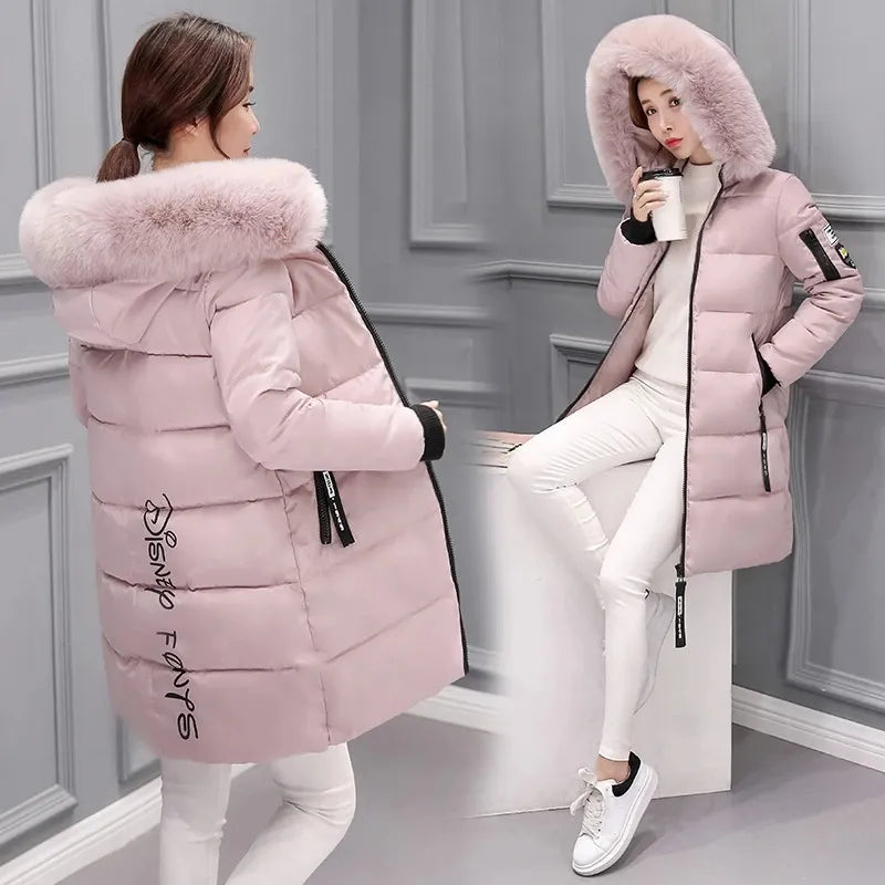 Echoarchiv | Damen Steppjacke mit Großem Pelzkragen und Kapuze
