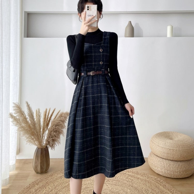 Echoarchiv - Frauen Stilvolles Vintage-Kariertes Kleid