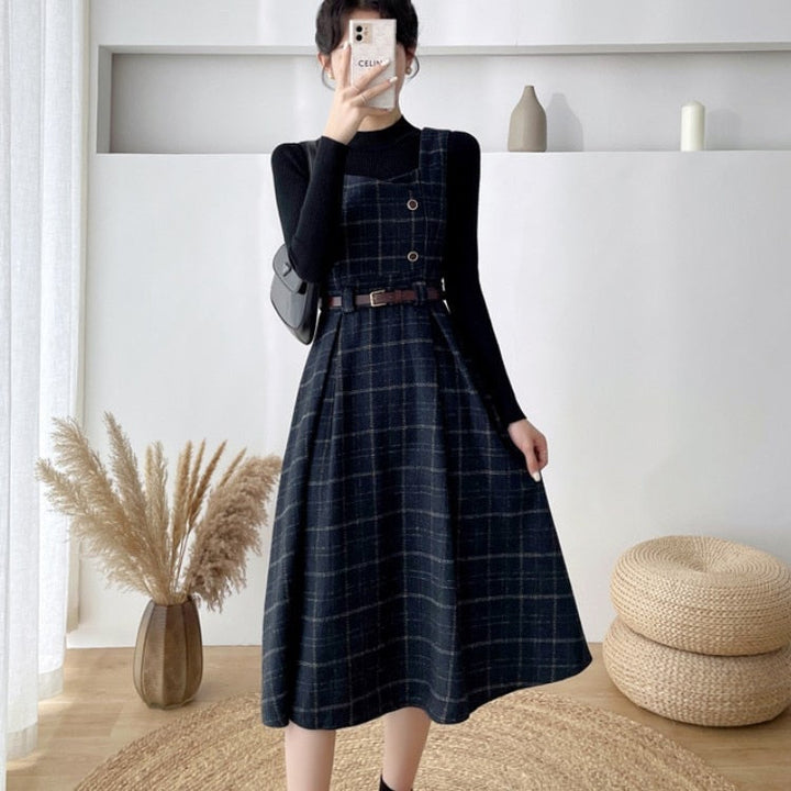 Echoarchiv - Frauen Stilvolles Vintage-Kariertes Kleid