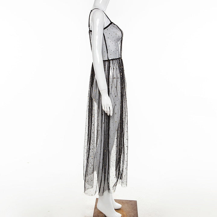 Echoarchiv | Stern Schwarz Netz Transparent Ärmelloses Maxi-Kleid
