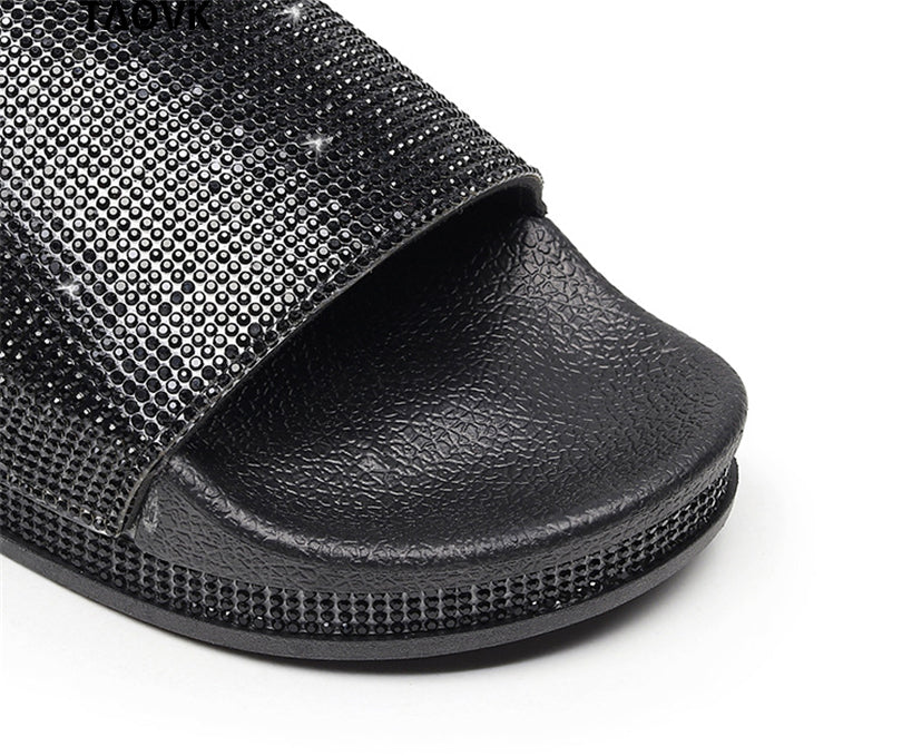 Echoarchiv | Kristall Diamant Slides mit Besatz Sandalen