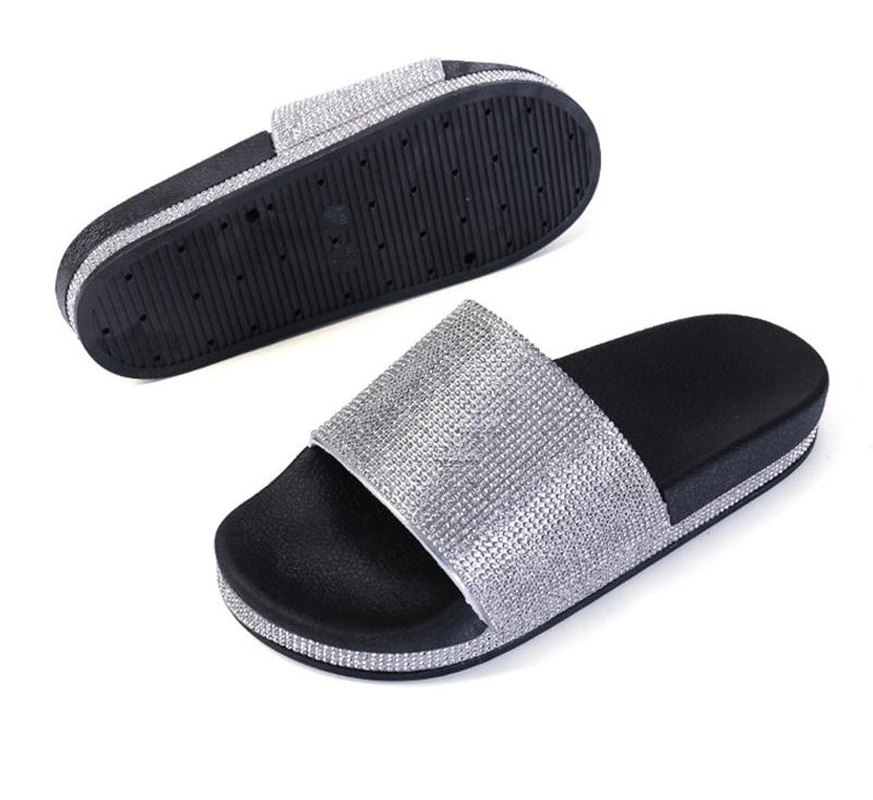 Echoarchiv | Kristall Diamant Slides mit Besatz Sandalen