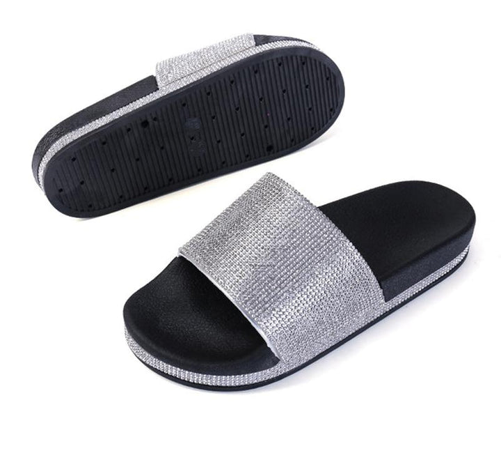 Echoarchiv | Kristall Diamant Slides mit Besatz Sandalen