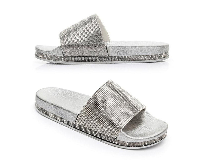 Echoarchiv | Kristall Diamant Slides mit Besatz Sandalen