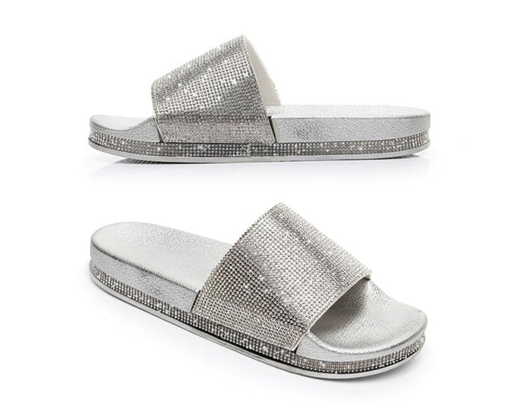 Echoarchiv | Kristall Diamant Slides mit Besatz Sandalen
