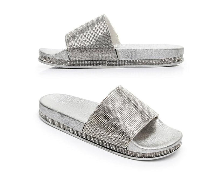 Echoarchiv | Kristall Diamant Slides mit Besatz Sandalen