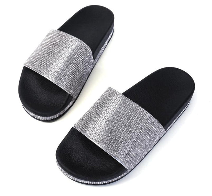 Echoarchiv | Kristall Diamant Slides mit Besatz Sandalen