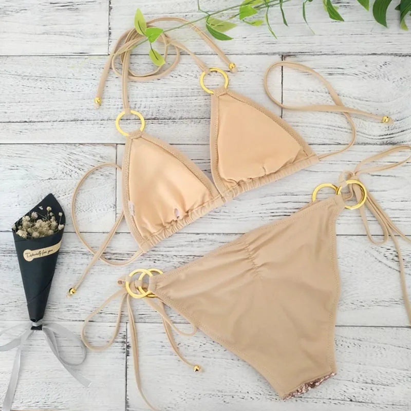 Echoarchiv | Neu Sexy Bikinis Pailletten Goldfarbe Frauen Bandage Bikini Set Push-Up Vorgepolsterter Bh BadEchoarchivnzug Set BadeEchoarchiv