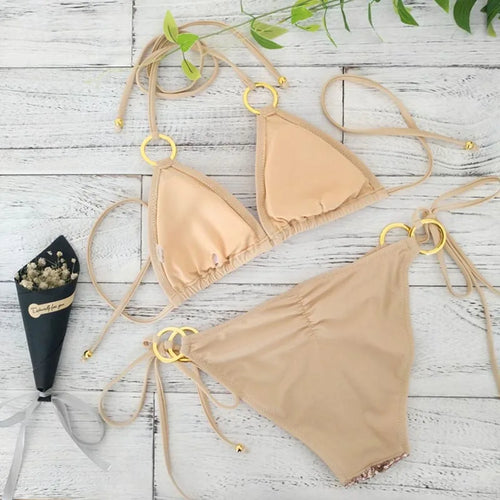 Echoarchiv | Neu Sexy Bikinis Pailletten Goldfarbe Frauen Bandage Bikini Set Push-Up Vorgepolsterter Bh BadEchoarchivnzug Set BadeEchoarchiv