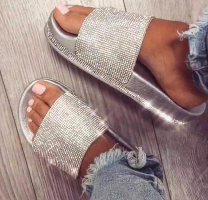 Echoarchiv | Kristall Diamant Slides mit Besatz Sandalen