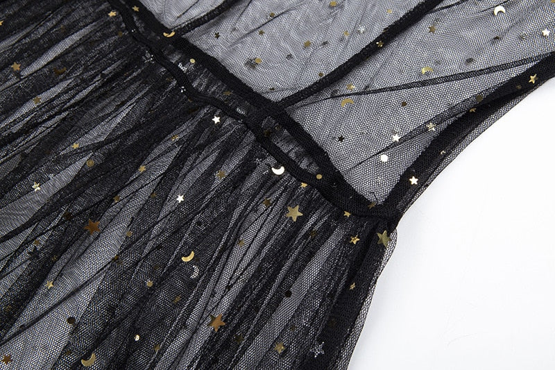 Echoarchiv | Stern Schwarz Netz Transparent Ärmelloses Maxi Kleid