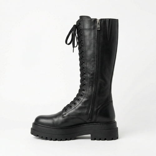 Echoarchiv | Hohe Stiefel Damen Schwarz mit Schnürung Tracksohle