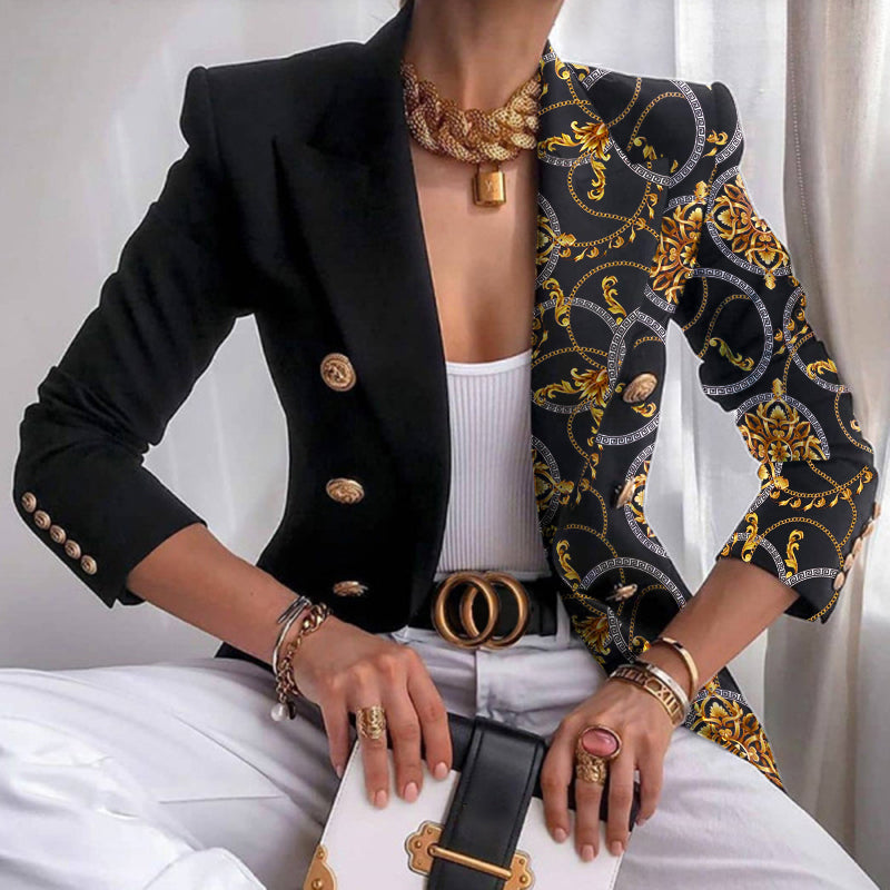 Echoarchiv | Asymmetrischer Blazer mit aufwändigem Gold- und Kettenmuster perfekt für lässige Tage