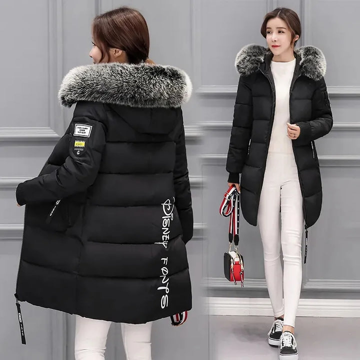 Echoarchiv | Damen Steppjacke mit Großem Pelzkragen und Kapuze