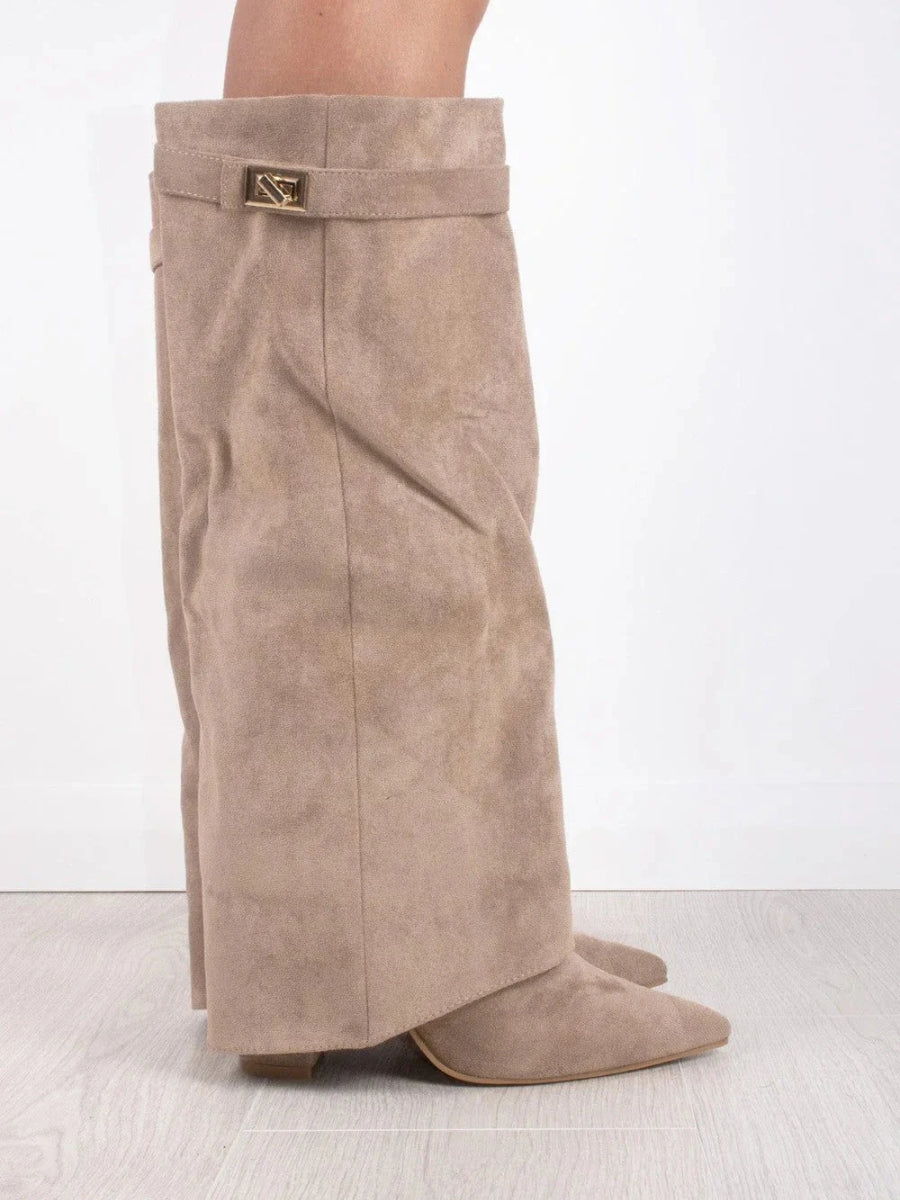 Hohe Stiefel aus PU-Leder - Spitzes Ende - Stiefel mit Absatz - Stiefel mit weitem Schaft Echoarchiv