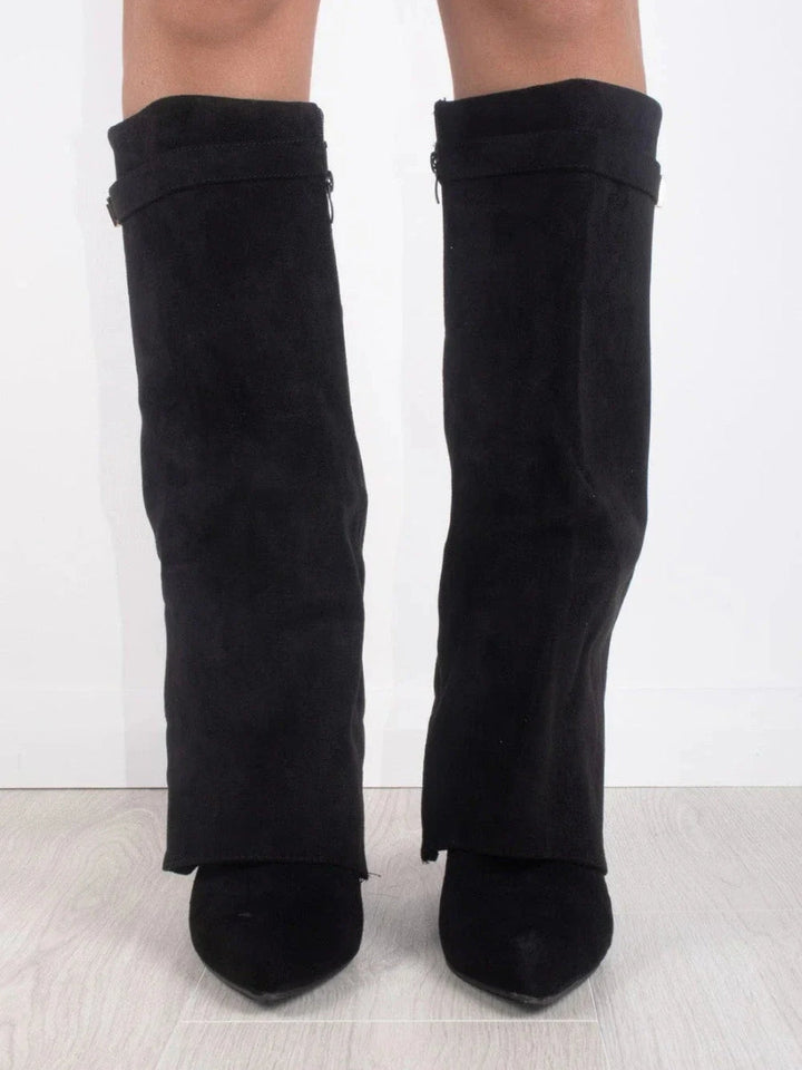 Hohe Stiefel aus PU-Leder - Spitzes Ende - Stiefel mit Absatz - Stiefel mit weitem Schaft Echoarchiv