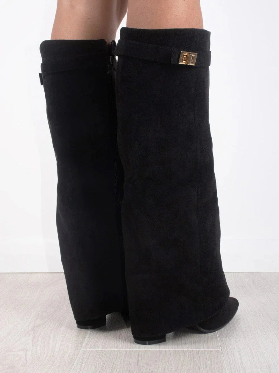 Hohe Stiefel aus PU-Leder - Spitzes Ende - Stiefel mit Absatz - Stiefel mit weitem Schaft Echoarchiv