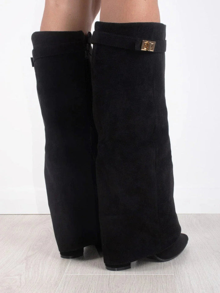 Hohe Stiefel aus PU-Leder - Spitzes Ende - Stiefel mit Absatz - Stiefel mit weitem Schaft Echoarchiv
