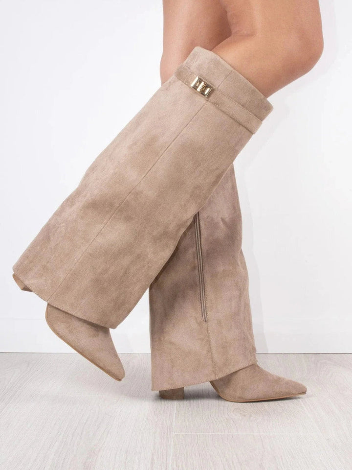 Hohe Stiefel aus PU-Leder - Spitzes Ende - Stiefel mit Absatz - Stiefel mit weitem Schaft Echoarchiv