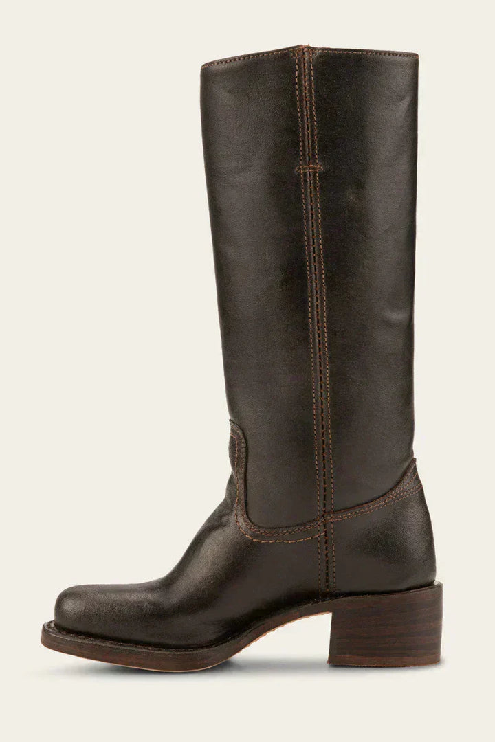 Hohe Stiefel - Damen Leder Blockabsatz Kniehohe Stiefel Echoarchiv