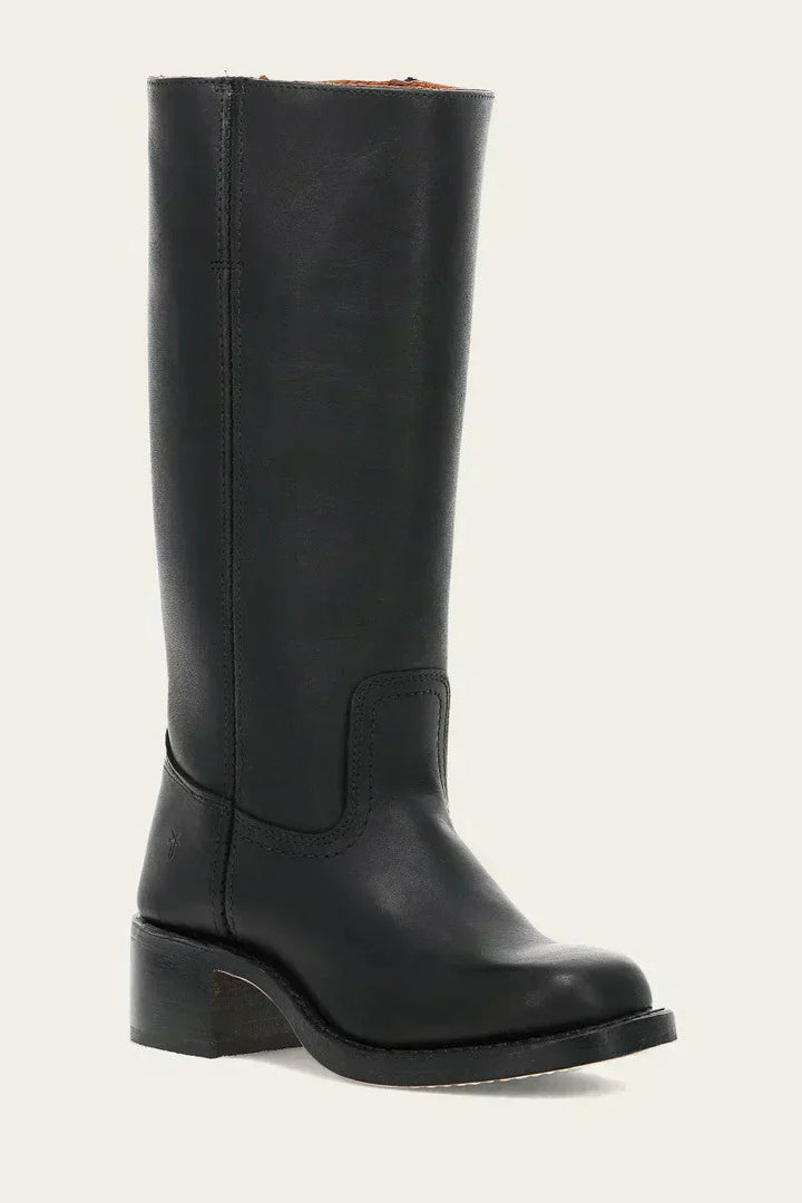 Hohe Stiefel - Damen Leder Blockabsatz Kniehohe Stiefel Echoarchiv