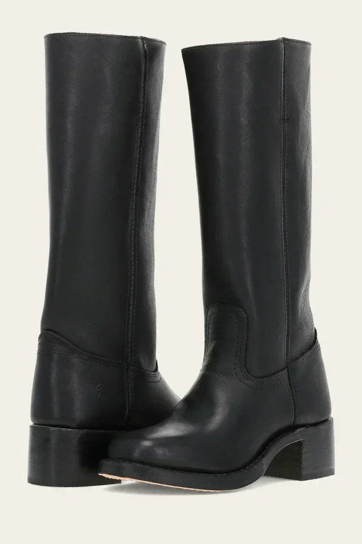 Hohe Stiefel - Damen Leder Blockabsatz Kniehohe Stiefel Echoarchiv