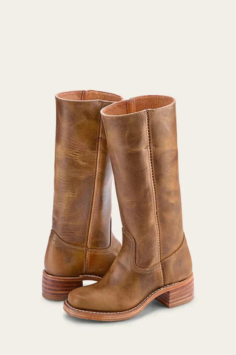 Hohe Stiefel - Damen Leder Blockabsatz Kniehohe Stiefel Echoarchiv