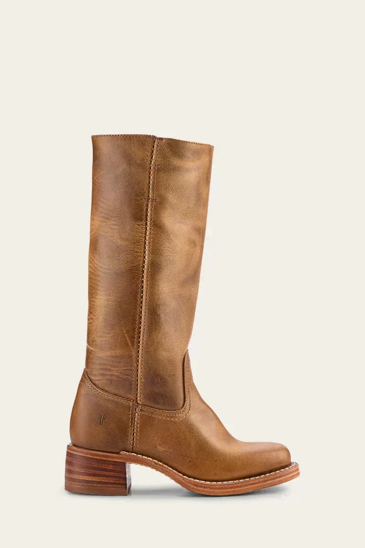 Hohe Stiefel - Damen Leder Blockabsatz Kniehohe Stiefel Echoarchiv