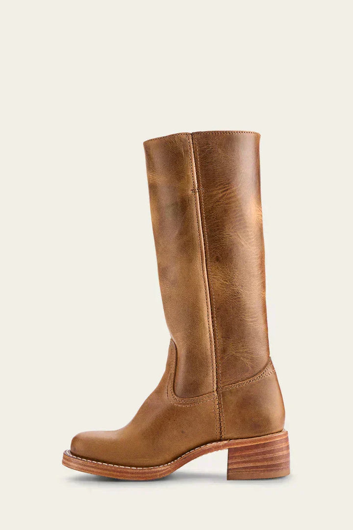 Hohe Stiefel - Damen Leder Blockabsatz Kniehohe Stiefel Echoarchiv