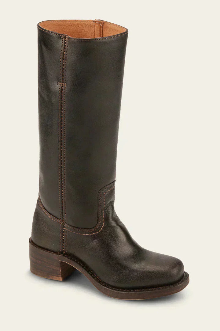 Hohe Stiefel - Damen Leder Blockabsatz Kniehohe Stiefel Echoarchiv