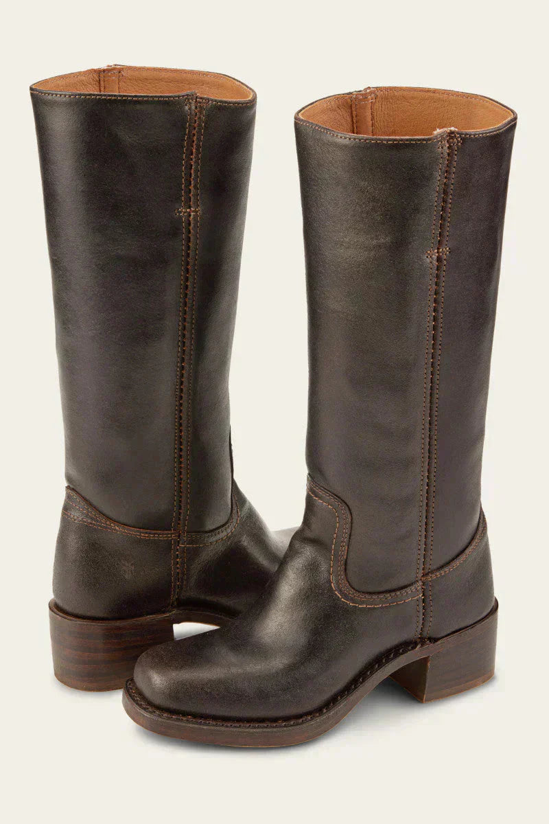 Hohe Stiefel - Damen Leder Blockabsatz Kniehohe Stiefel Echoarchiv