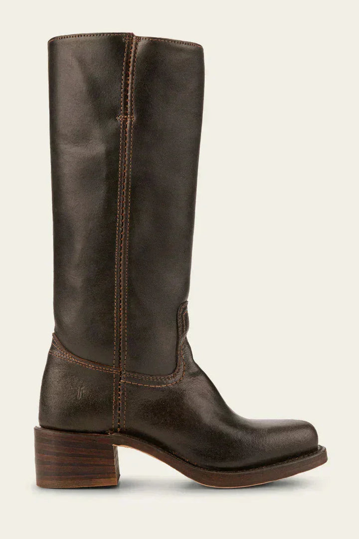 Hohe Stiefel - Damen Leder Blockabsatz Kniehohe Stiefel Echoarchiv