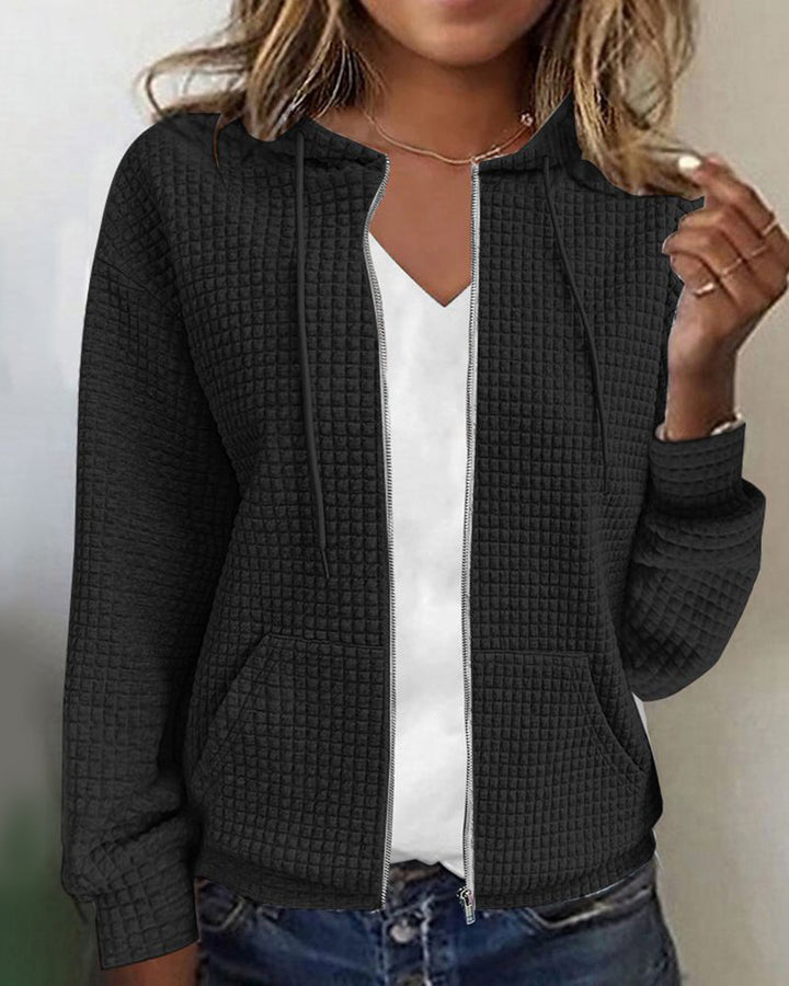 Damen-Cardigan mit Kapuze und Reißverschluss – Veloura