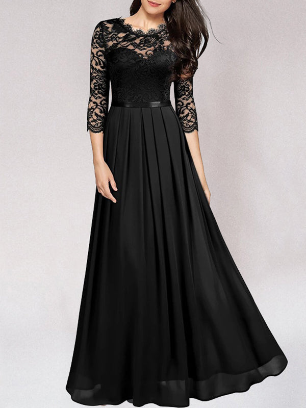langes, elegantes Brautjungfernkleid aus fließender Spitze – Élara