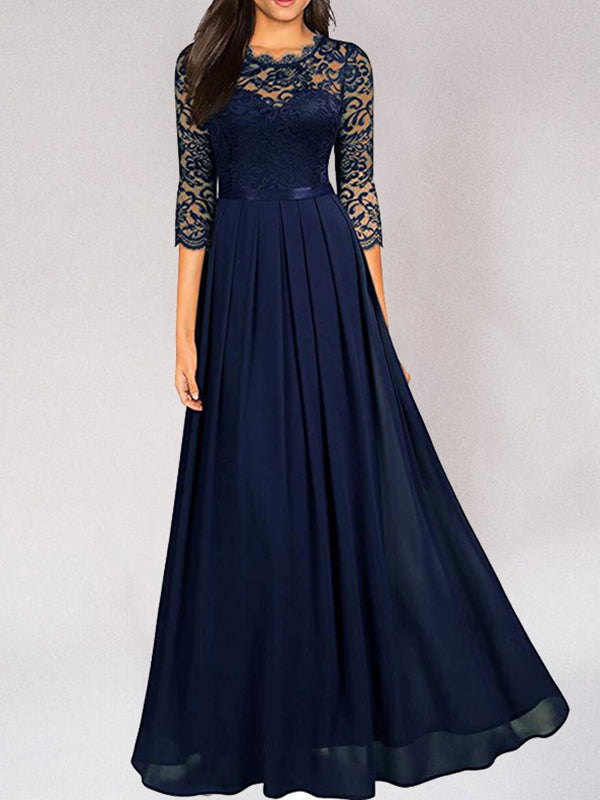 langes, elegantes Brautjungfernkleid aus fließender Spitze – Élara