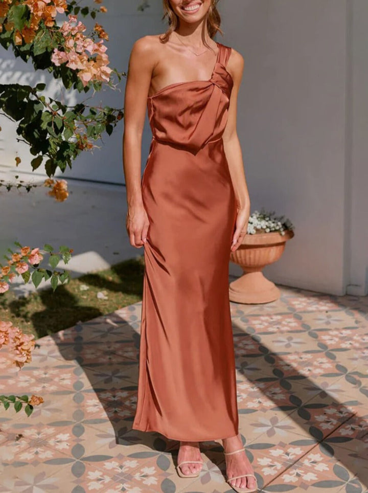 langes Brautjungfernkleid aus Satin, trägerlos, ärmellos, für Damen, weich, elegant, für Hochzeitsgäste – Valéora