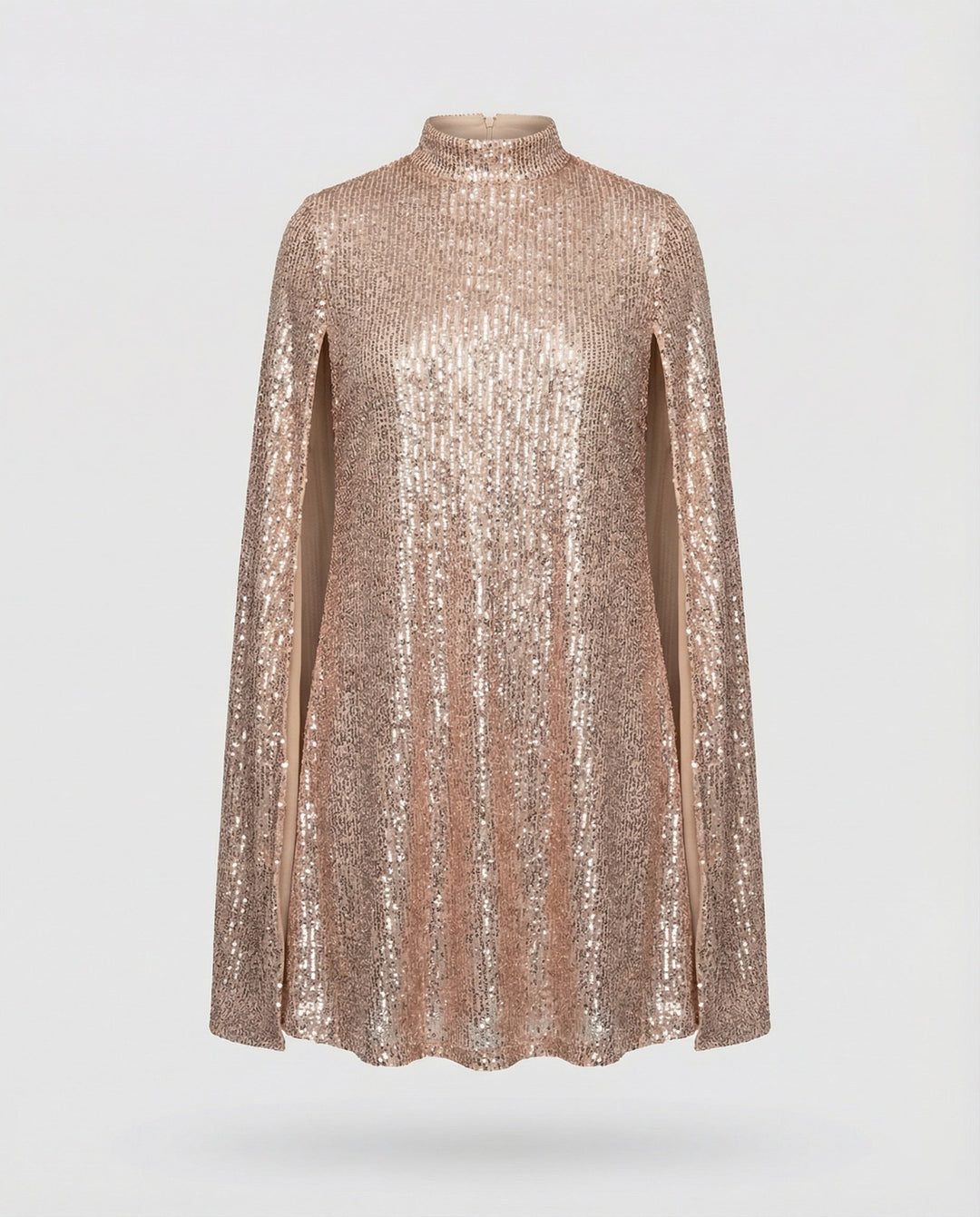 mittellanges Cape-Kleid mit glänzenden Pailletten und geteilten Ärmeln, eleganter Mode-Cocktail