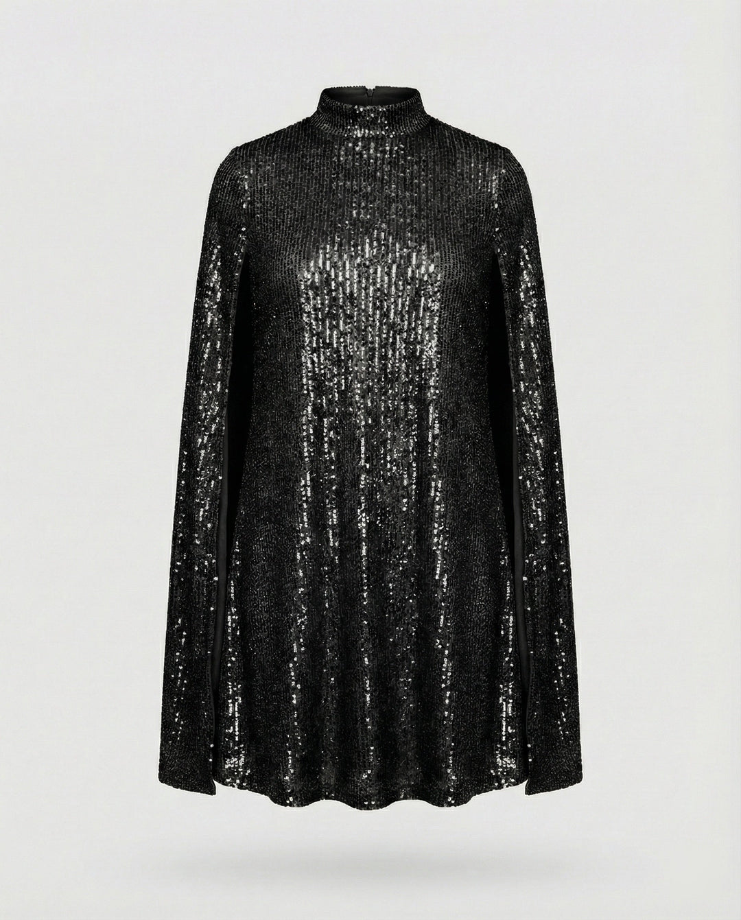 mittellanges Cape-Kleid mit glänzenden Pailletten und geteilten Ärmeln, eleganter Mode-Cocktail