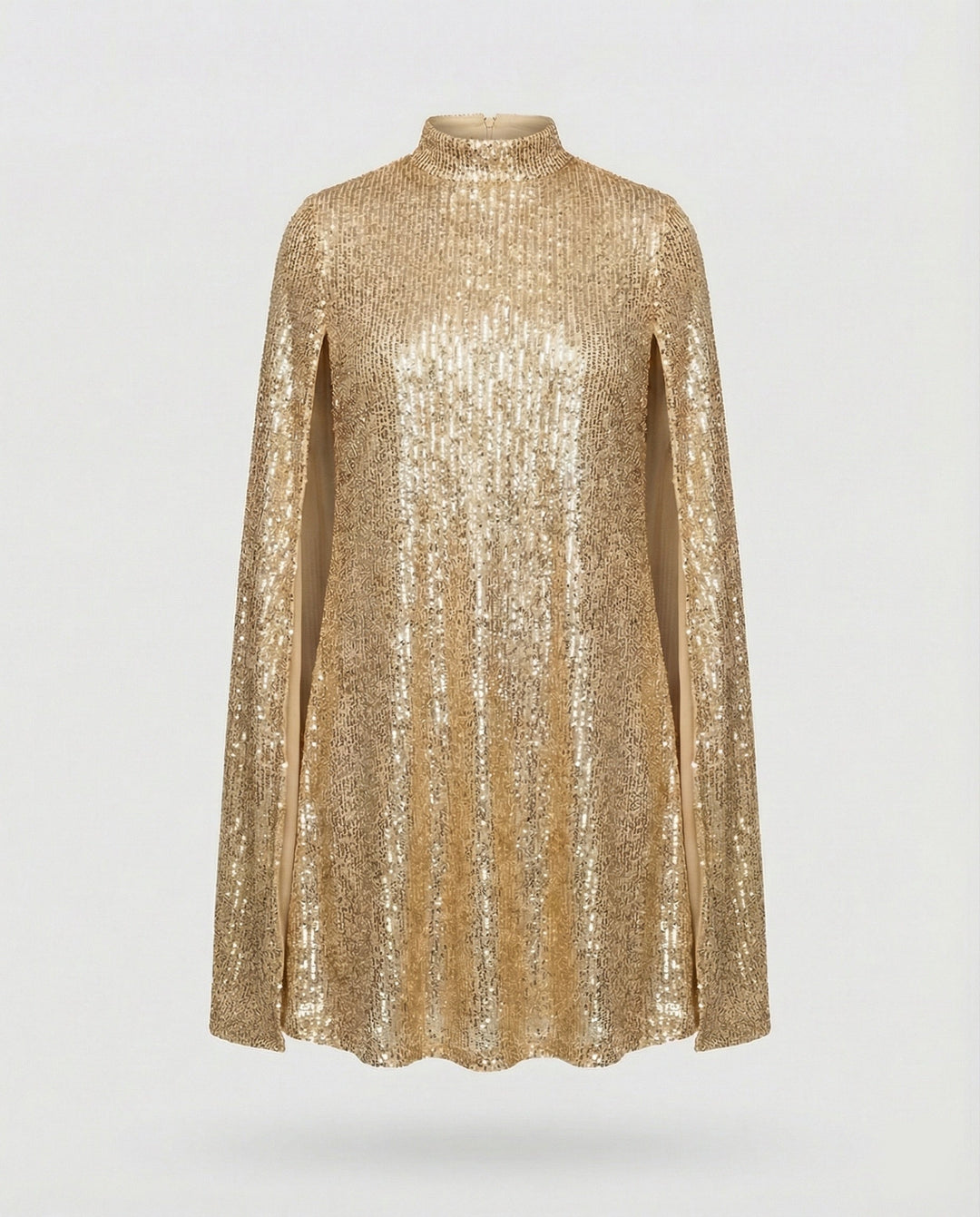 mittellanges Cape-Kleid mit glänzenden Pailletten und geteilten Ärmeln, eleganter Mode-Cocktail