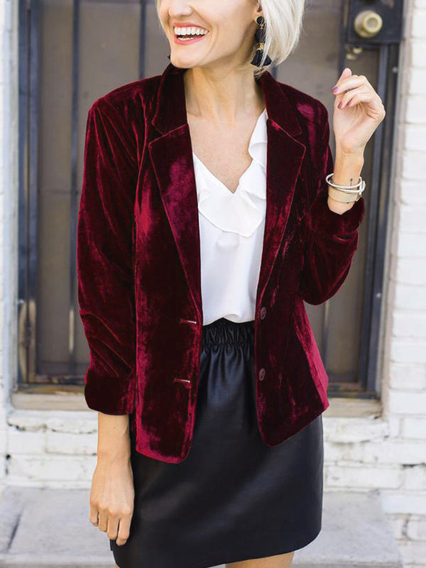 Samtblazer mit Reverskragen, Elegante, Modische Damenjacke