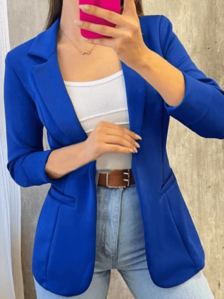 Einfarbiger Büro-Blazer, Taschen, Reverskragen, lange Ärmel, Damenanzug-Stil, elegante Echoarchivjacke