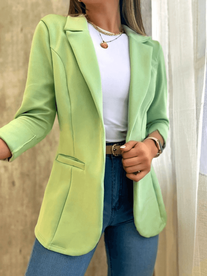 Einfarbiger Büro-Blazer, Taschen, Reverskragen, lange Ärmel, Damenanzug-Stil, elegante Echoarchivjacke
